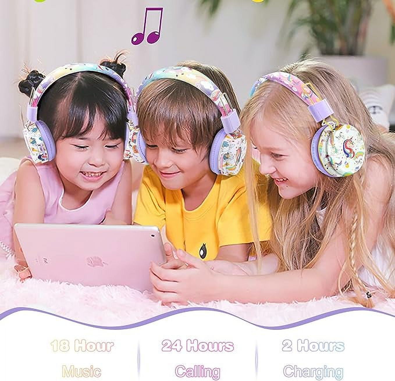QearFun Unicorn Headphones for Girls Kids for School, Kids Bluetooth Headphones with Microphone & 3.5mm Jack, Teens Toddlers Wireless Headphones with Adjustable Headband for Tablet/PC (Purple)