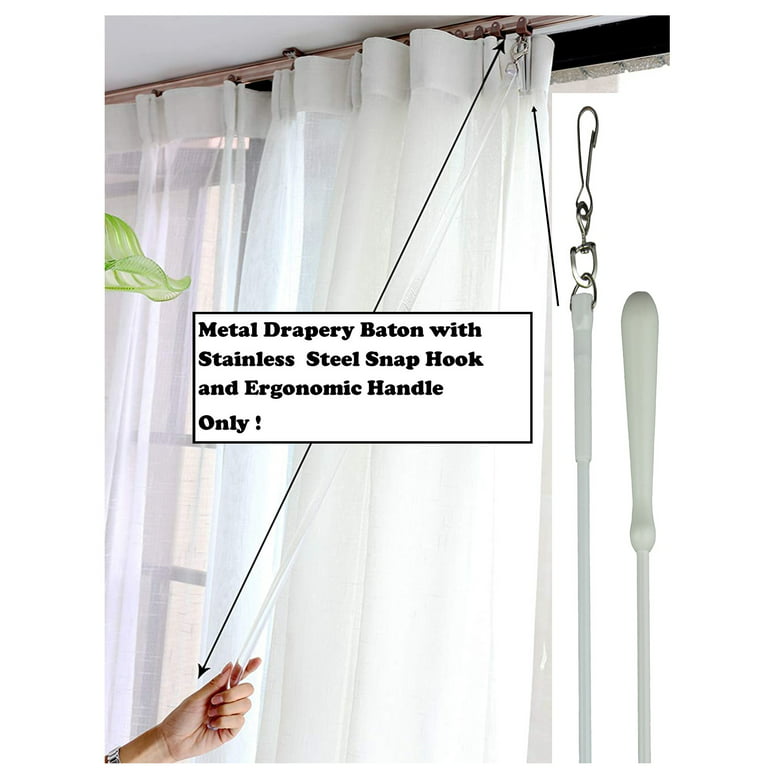 2 Pack White Curtain Pull Rod with Metal Snap Push Wand for Drapery and  Grommet Curtains 1/2 Inch Wide (Aluminum-white, 40 Inch)