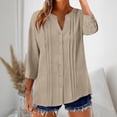 thumbnail image 5 of Endives Womens Tops Cotton Linen Button Down Shirts V Neck Pleated Casual Loose Blouses Roll Up Sleeve Shirt Spring Summer, 5 of 6