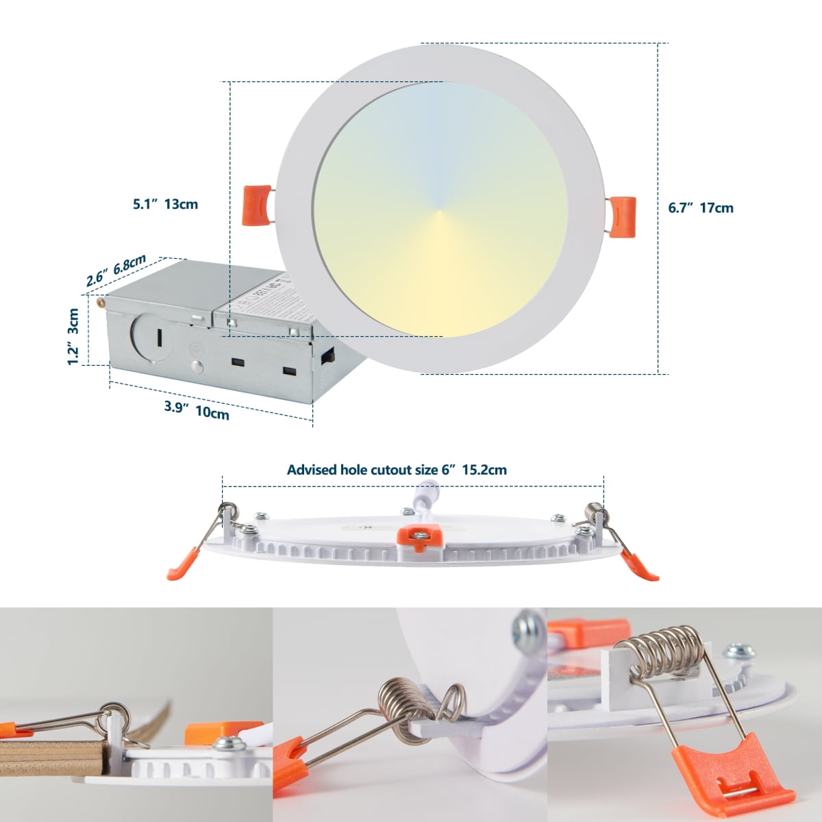 12-Pack 4 Inch Ultra-Thin LED Recessed Ceiling Light with Junction Box, 2700K-5000K Dimmable Color Changing Downlight, 9W 810LM, Easy Install, Ideal for Kitchen, Bedroom, Basement On-Site
