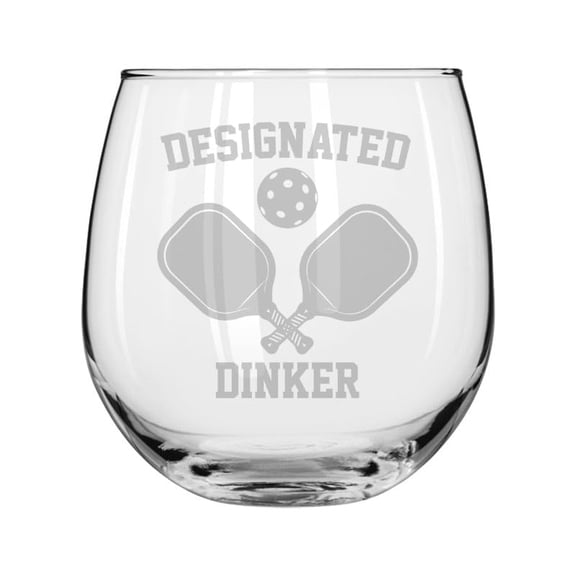 Wine Glass for Red or White Wine Gift Designated Dinker Funny Pickleball (16 oz Stemless)