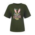 thumbnail image 3 of UPPADA Femmes Heureux Easter T-Shirt Bunny Lapin Graphique T-Shirt Manche Courte Drôle Lettres Imprimées Chemises Manche Courte Col Rond Tuniques Hauts Vert Armée,TG, 3 of 5