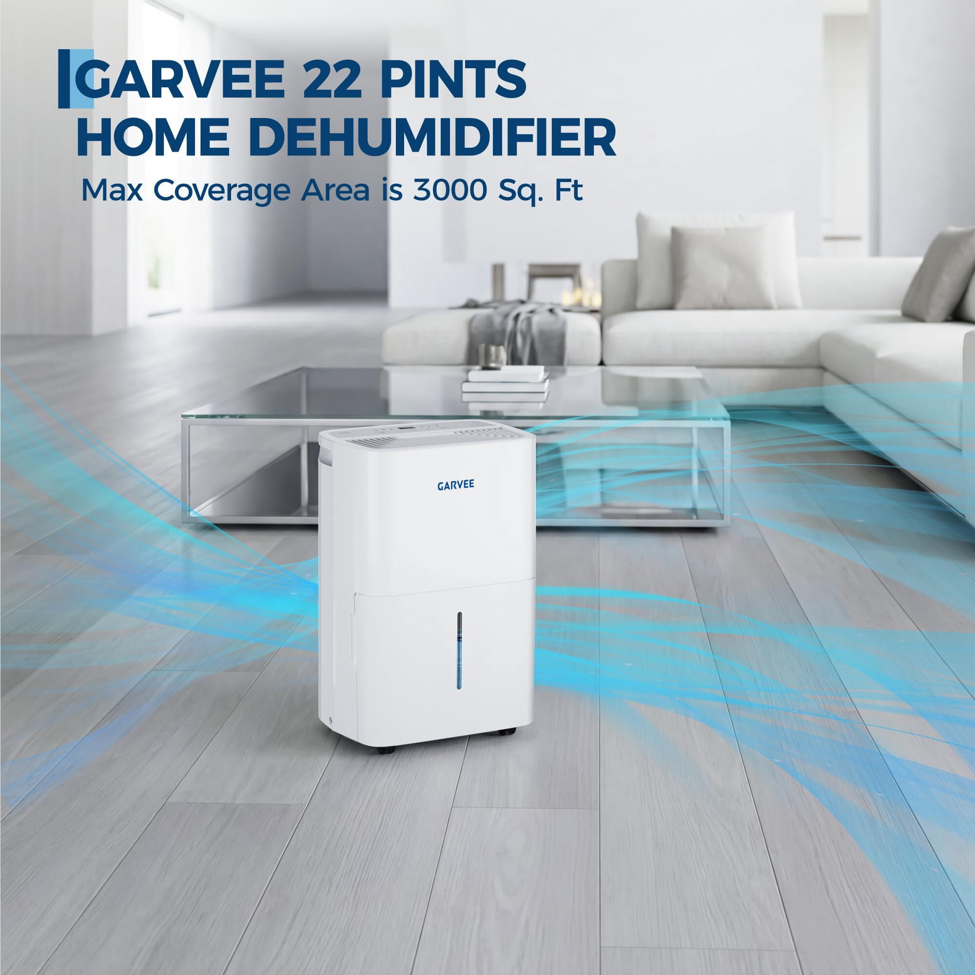 Garvee 22 Pint Dehumidifier with Drain Hose and 1.45 Gal Water Tank for Homes up to 3000 Sq.ft, White