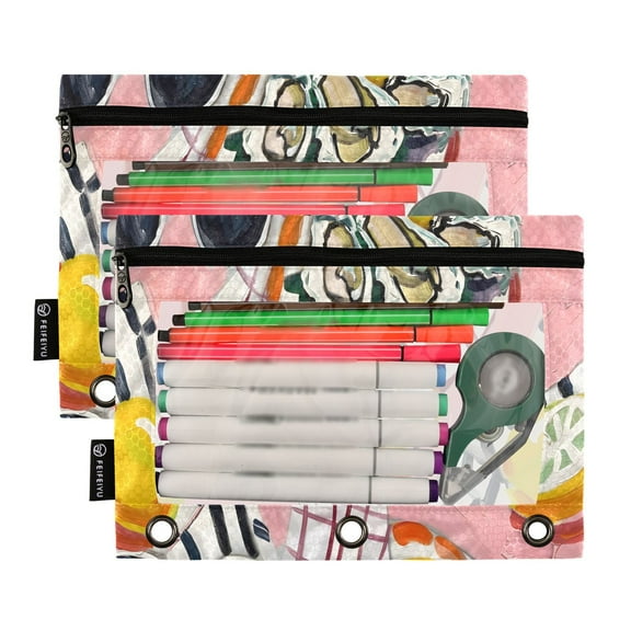 Ckdifva Painting Of Salad Pencil Pouch 3 Ring Zipper Pencil Case Binder Pockets Clear Top Cosmetic Bag 2 Pack