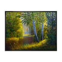 Designart 'Sunrise Glow Through The Birches II' Lake House Framed Canvas Wall Art Print