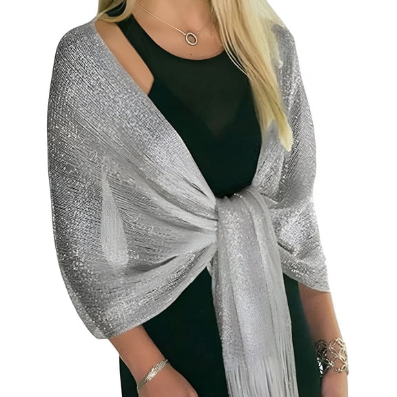 TELOLY Silver Glittering Shoulder Wrap for Evening Dresses Women Festival Stole Bridal Wedding Party Formal Wear Shawl Wrap Formal Shawl for Evening Dresses
