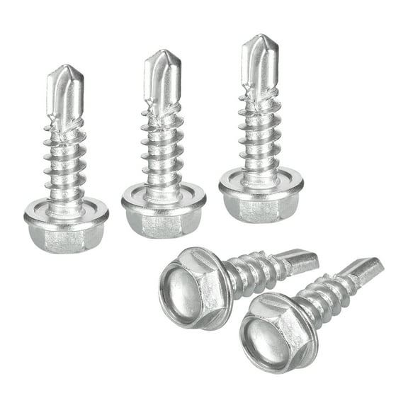 Uxcell 50 Pack #8 x 5/8" Self Drilling Screws, 410 Stainless Steel Self Tapping Screws for Metal, Hex Washer Head Sheet Metal