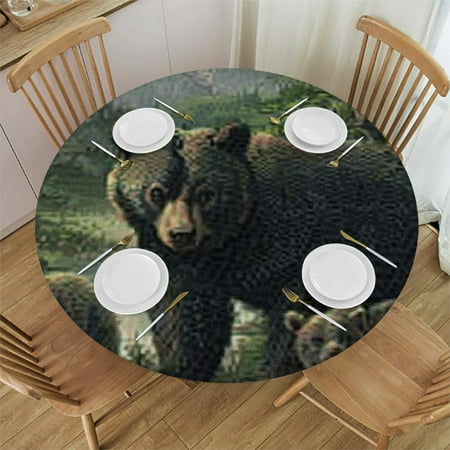 

SHERONV Bear Cubs Forest Round Tablecloth Stain Resistant Washable 38 -42