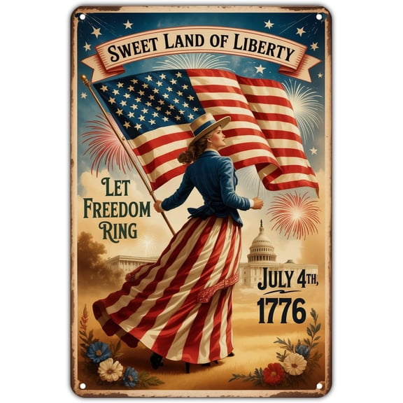 Patriotic Sweet Land Liberty American July Metal Sign 12 x 8 Inch Vintage Wall Decor