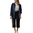 thumbnail image 2 of TACILIP Mode Automne, Mode Été Femmes Manches Longues Col Uni Blouses Chemise Poche Capris Manches Longues Col Rabattu Ensemble, Cadeaux d'Anniversaire pour Femmes, 2 of 5