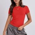 thumbnail image 2 of YDKZYMD Crop Top Shirt for Women Slim Fitted Short Sleeve Layering Tight Shirt Crew Neck Y2k Teen Girls Juniors Basic Tee Athletic Cute Summer Tops Red L, 2 of 5