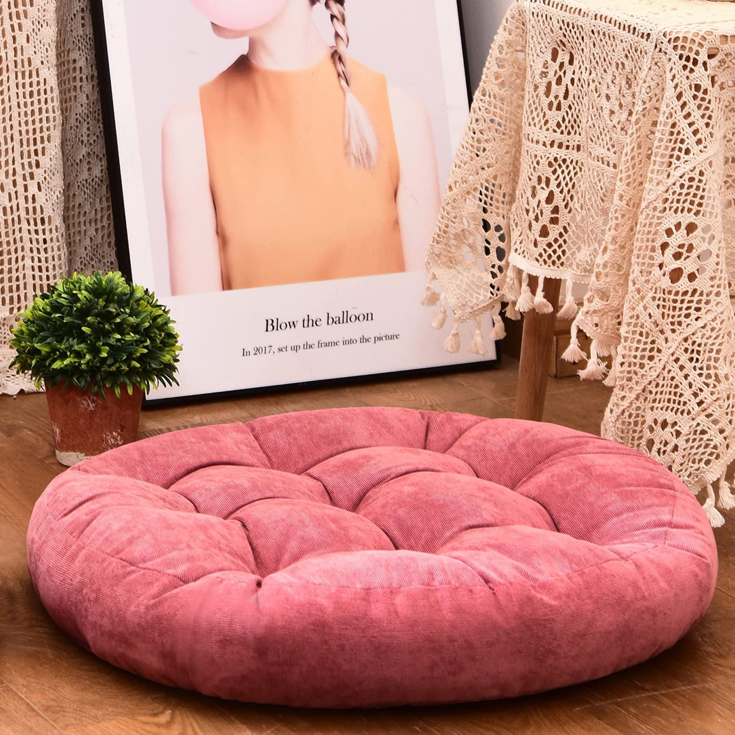 Floor Pillow, Round shape Tufted Seat Cushion Thicken Corduroy