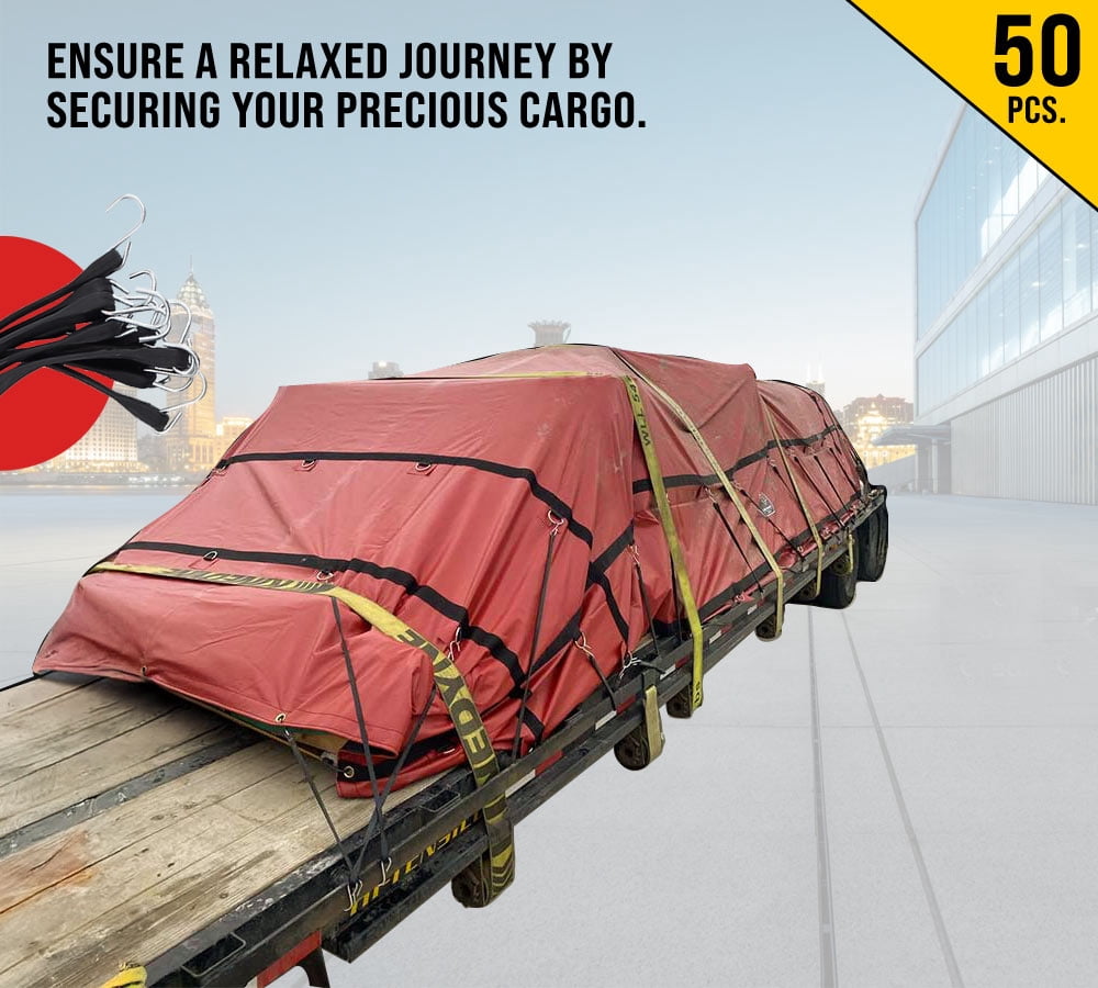 100 Pack 15" Natural Rubber Tarp Bungee Straps Tie Down Cords S Hooks Heavy Duty Ideal for Securing Tarps