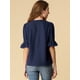 thumbnail image 5 of Blusa Allegra K con cuello en V y volantes informal Vintage de Verano Azul marino XL, 5 of 6