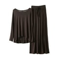 thumbnail image 2 of DailyTrove Women's Long Sleeve Pleated Midi Loungewear Skirt - Solid Color, Soft Fabric, Casual Daily & Home Wear,Coffee, 2 of 3
