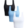 thumbnail image 1 of Women's 3 Piece Tank Tops Ribbed Seamless Workout Exercise Shirts Yoga Crop Tops, 1 of 5