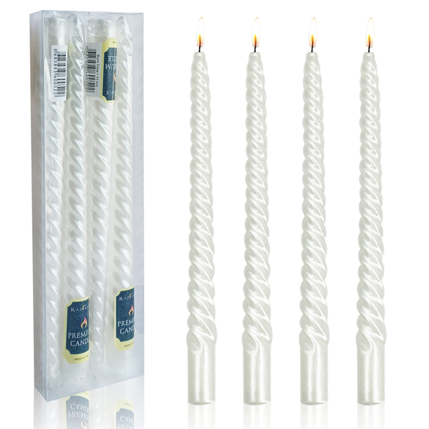 FCMSHAMD 9.8 inch White Taper CandlesUnscented Dripless（4 Pack