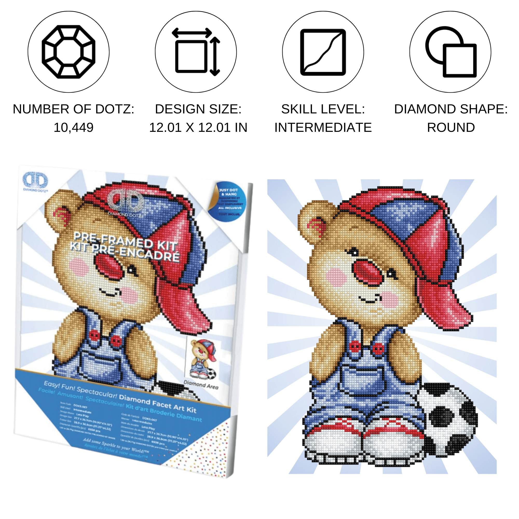 Diamond Dotz Lets Play with Frame Bear  Diamond Painting Kits for Adults - Diamond Art Kits a Relaxing Creative Craft Kit with Dotz Gems 14"x10.9"