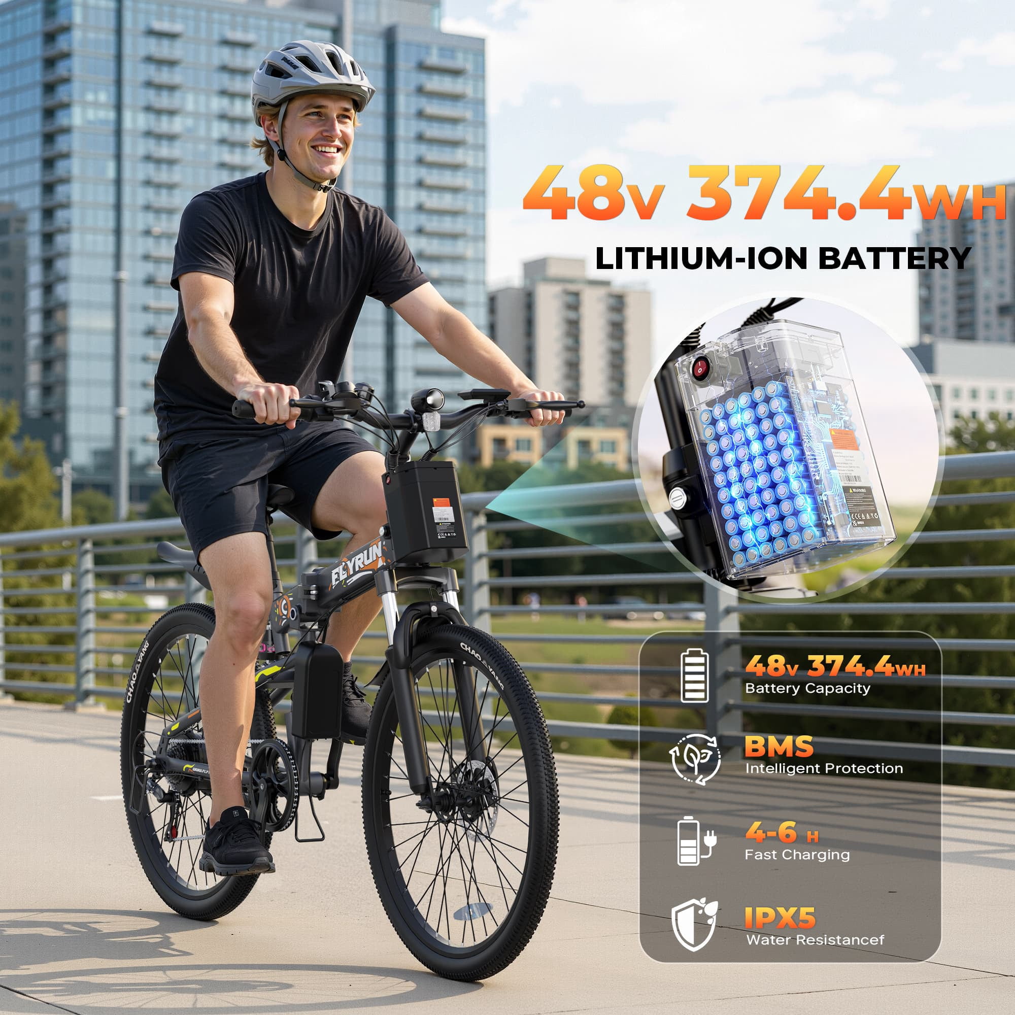 FLYRUN 26" Electric Bike for Adults,Folding Ebike with Peak 750W Motor,48V 374.4Wh Removable Battery,LCD Display,Up to 20 MPH,UL2849