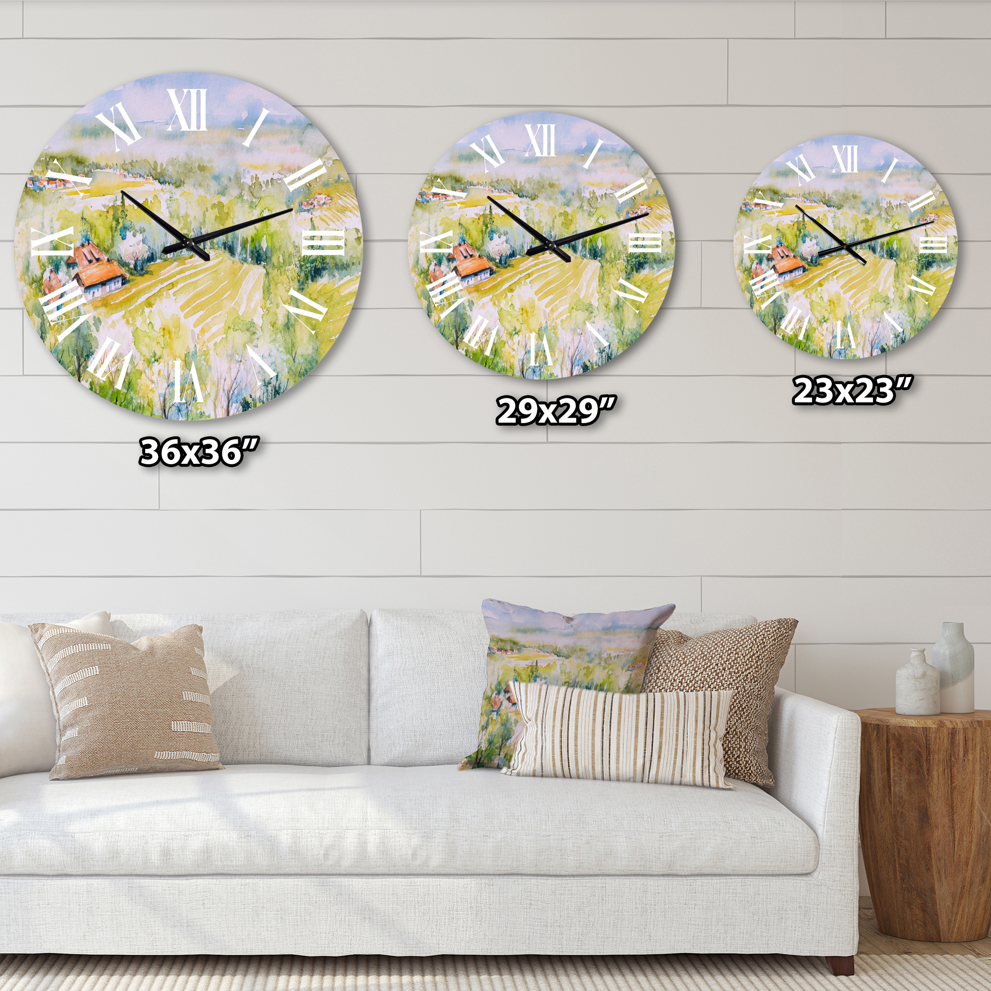 Designart 'Blossoming Green Fields In Countryside' Country Wall Clock