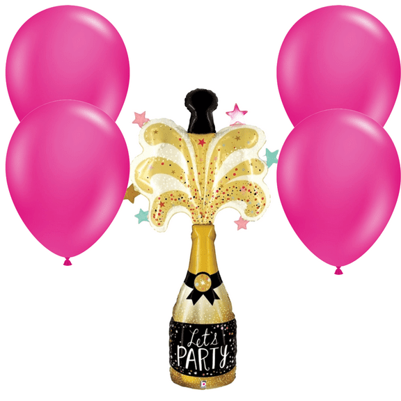 LoonBalloon 60 Inch Giant Champagne Birthday Balloon with 4 latex balloons - Festive & Unique