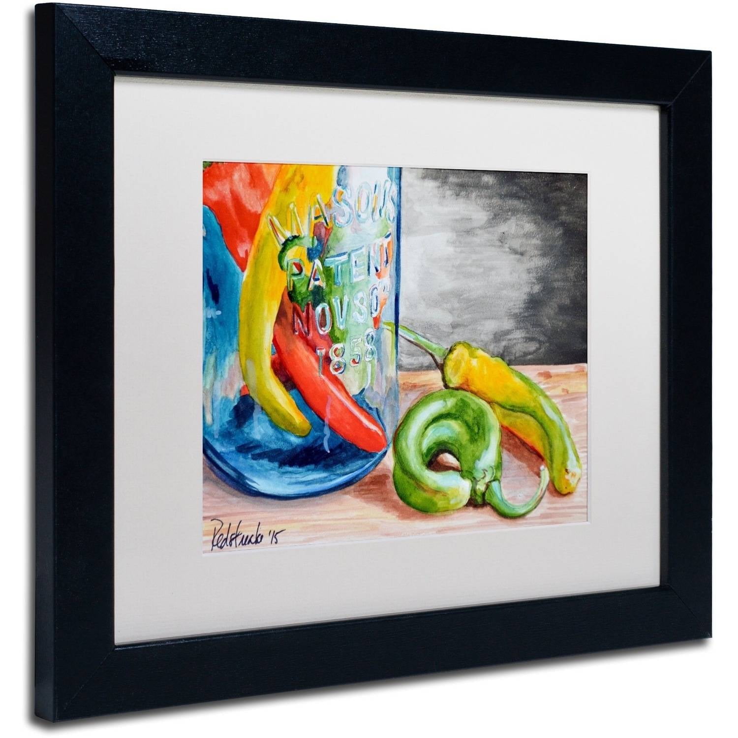 Trademark Fine Art "Chili Peppers" Canvas Art by Jennifer Redstreake White Matte, Black Frame