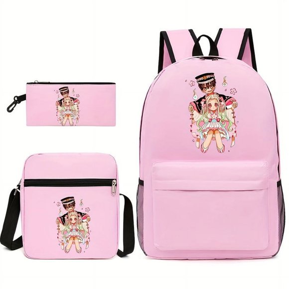 Ensemble de 3 Pcs Sac à Dos Bandoulière et Trousse, Sac à Dos Fille Dessin Animé Mignon, Sacs de Voyage Hommes Femmes Grande Capacité Sacs d'École pour Adolescent, Sac de Voyage Extérieur