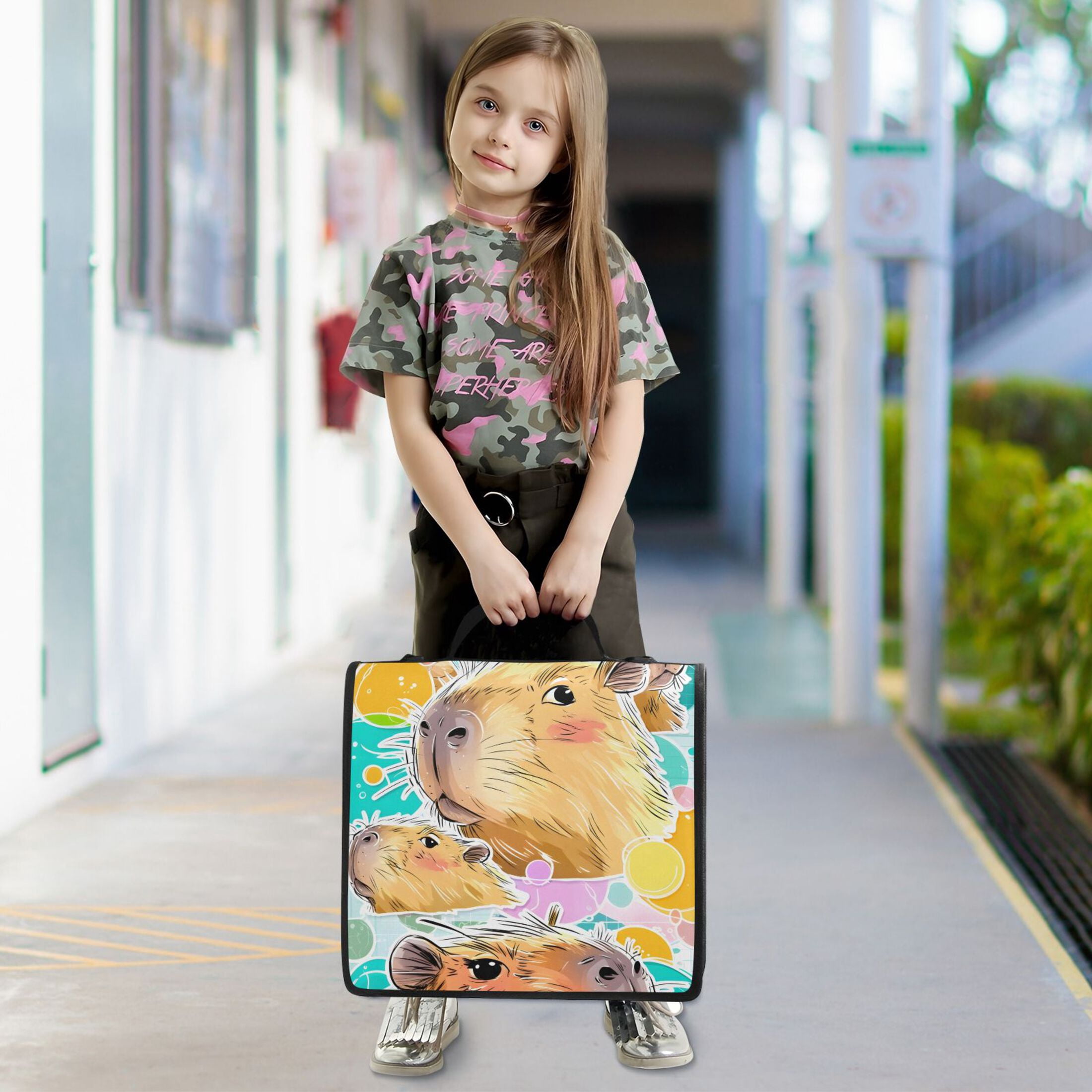 3 Ring Zipper Binder with Shoulder Strap Waterproof Trapper Keeper 2 Inch D-Ring 500 Sheets Capacity Adorable Capybara Poster