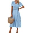 thumbnail image 2 of Women Sundress Summer Floral Short Sleeve Wrap V Neck A-Line Midi Dress M, 2 of 10