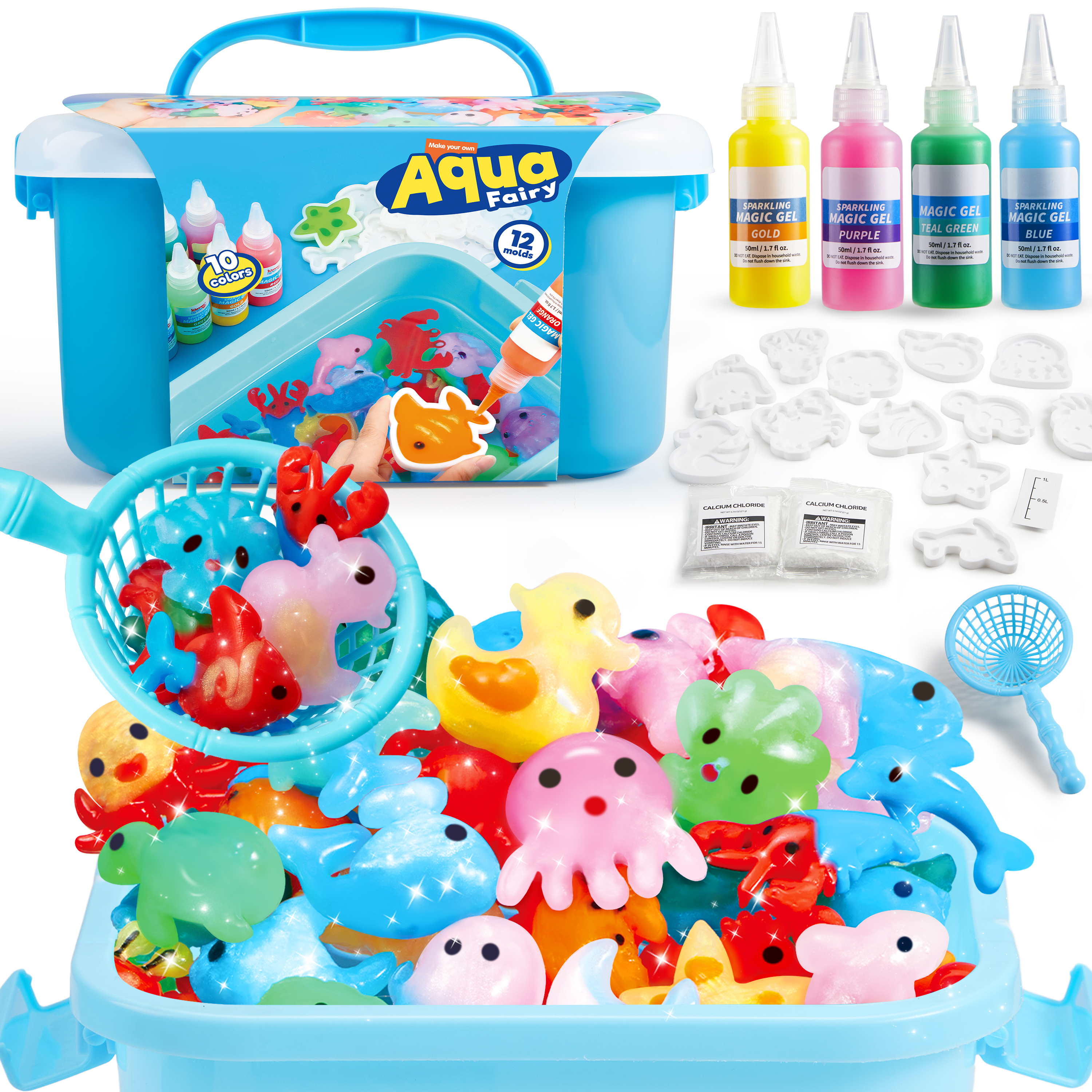 Joyfy Magic Water Elf Toy Kit, Aqua Fairy Water Toy with 10 Magic Gels, 12 Sea Creature Molds, Creativity DIY Craft Christmas Birthday Gift for Kids Age 3+