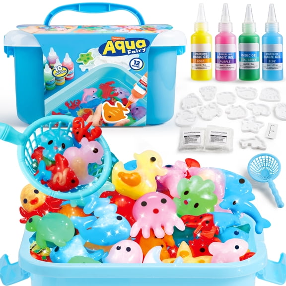 Joyfy  Magic Water Elf Toy Kit, Aqua Fairy Water Toy with 10 Magic Gels, 12 Sea Creature Molds, Creativity DIY Craft Christmas Birthday Gift for Kids Age 3 