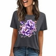 thumbnail image 3 of Pxxlle Summer Going Out Tops for Women Fashion Flower Graphic Tee Shirts Loose Fit Short Sleeve Crewneck T Shirts (Gray S), 3 of 5