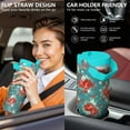 thumbnail image 5 of 30oz Pioneer Colorful Floral Stainless Steel Flip Straw Tumbler with Lid and Straw Spill Proof Travel Cup Double Wall Vacuum Insulated Coffee Mug with Top Handled Greenish-blue, 5 of 7