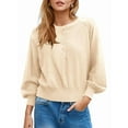 thumbnail image 2 of Women'S Button Crew Neck Sweater Fall Long Sleeve Henley Shirts Trendy Loose Knit Pullover Tops Cream White M, 2 of 8