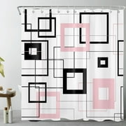 HVEST Abstract Black and White Shower Curtain Decor,Modern Pink Geometric Pattern Minimalist Shower Curtains for Bathroom 72X78 inch Polyester Fabric Bathroom Decoration Bath Curtains with 12 Hooks