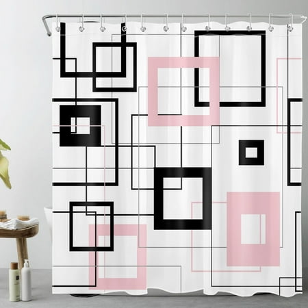 HVEST Abstract Black and White Shower Curtain Decor,Modern Pink Geometric Pattern Minimalist Shower Curtains for Bathroom 72X78 inch Polyester Fabric Bathroom Decoration Bath Curtains with 12 Hooks