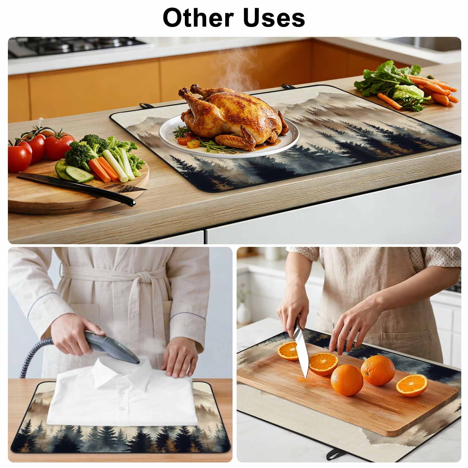Tan Forest Stove Top Cover for Electric Stove, Heat-proof & Non Slip Glass Top Stove Cover Protector, Trees Woods Vintage Natural Watercolor Kitchen Flat Cooktop Rubber Mat 24x21 Inches