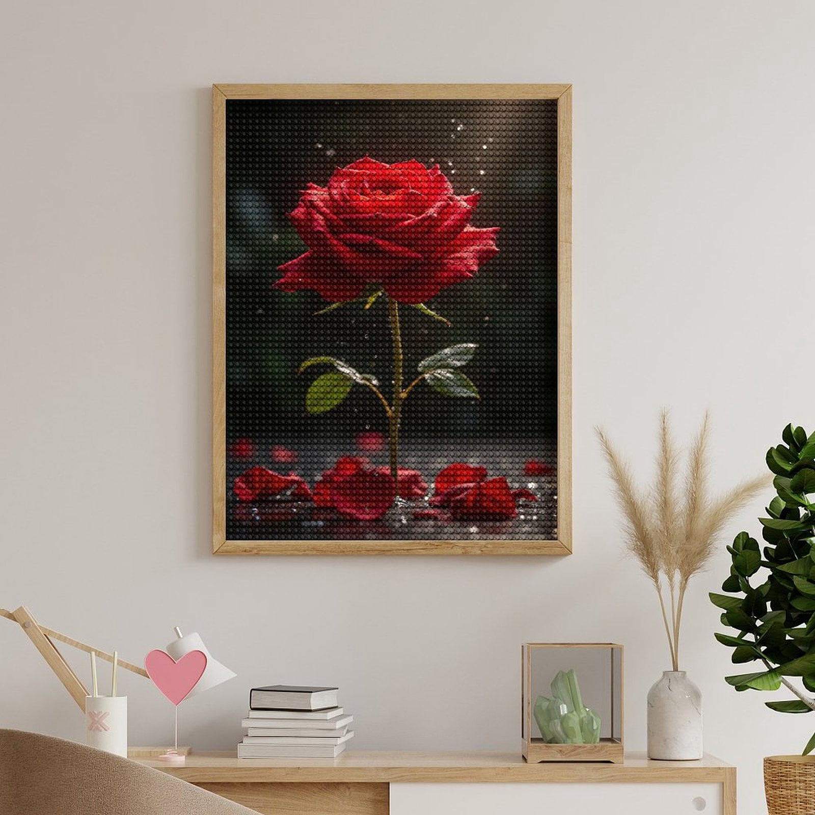 Diamond Art Kits for Adults, Radiant Red Rose With Petals Droplets 5D Diamond Painting Kits for Adults Beginners, DIY Full Drill Diamond Painting, Gem Art and Crafts 12x16