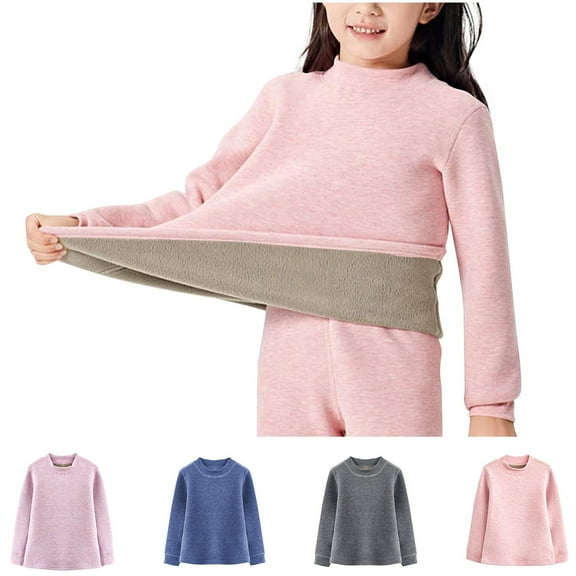 THDHVS Boys Shirts,Kid's Solid Color Semi High Neck Long sleeve Fleece Top Medium To Large Kid's Casual and Comfortable Base Shirt Blue