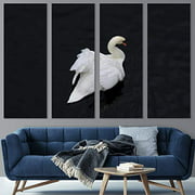 Color-Banner 4 Pieces Modern Canvas Wall Art Swan Lake for Living Room Home Decorations - 12"x32"x4 Panels