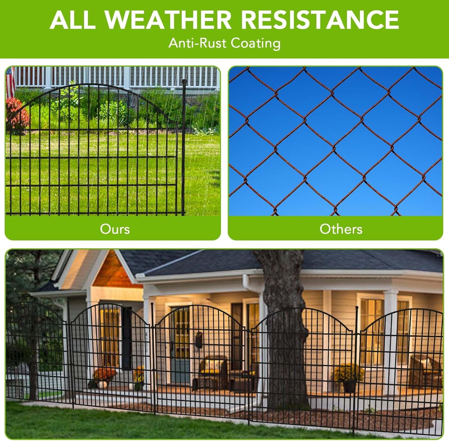 IdealHouse 15-Panel No-Dig Decorative Garden Fence with Door, 32" H x 24' L Metal Animal Barrier, Rustproof Outdoor Wire Fence for Yard, Patio & Landscape, Horizontal Top