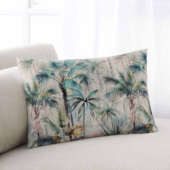Coastal Palm Tree Throw Pillow Cover Case, Couch Sofa Bed Pillowcase, Soft Decorative Lumbar Pillow Protector, Tropical Summer Plants Rustic 12x20Inch Reversible Pillow Shams with Zipper