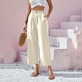 thumbnail image 3 of Palazzo Pants for Women 2026 Casual Cotton Linen Elastic High Waist Wide Straight Leg Flowy Cropped Pants with Pockets, 3 of 9