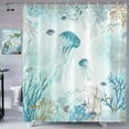 thumbnail image 6 of Nautical Shower Curtain, Teal Jellyfish Beach Shell Sea Life Shower Curtains with 12 Hooks, Coral Bathroom Curtain 72"×72", 6 of 6