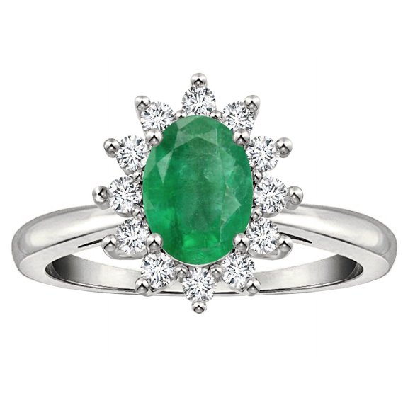 Star K � Classic Lady Diana Halo Oval 7x5 Genuine Emerald Ring