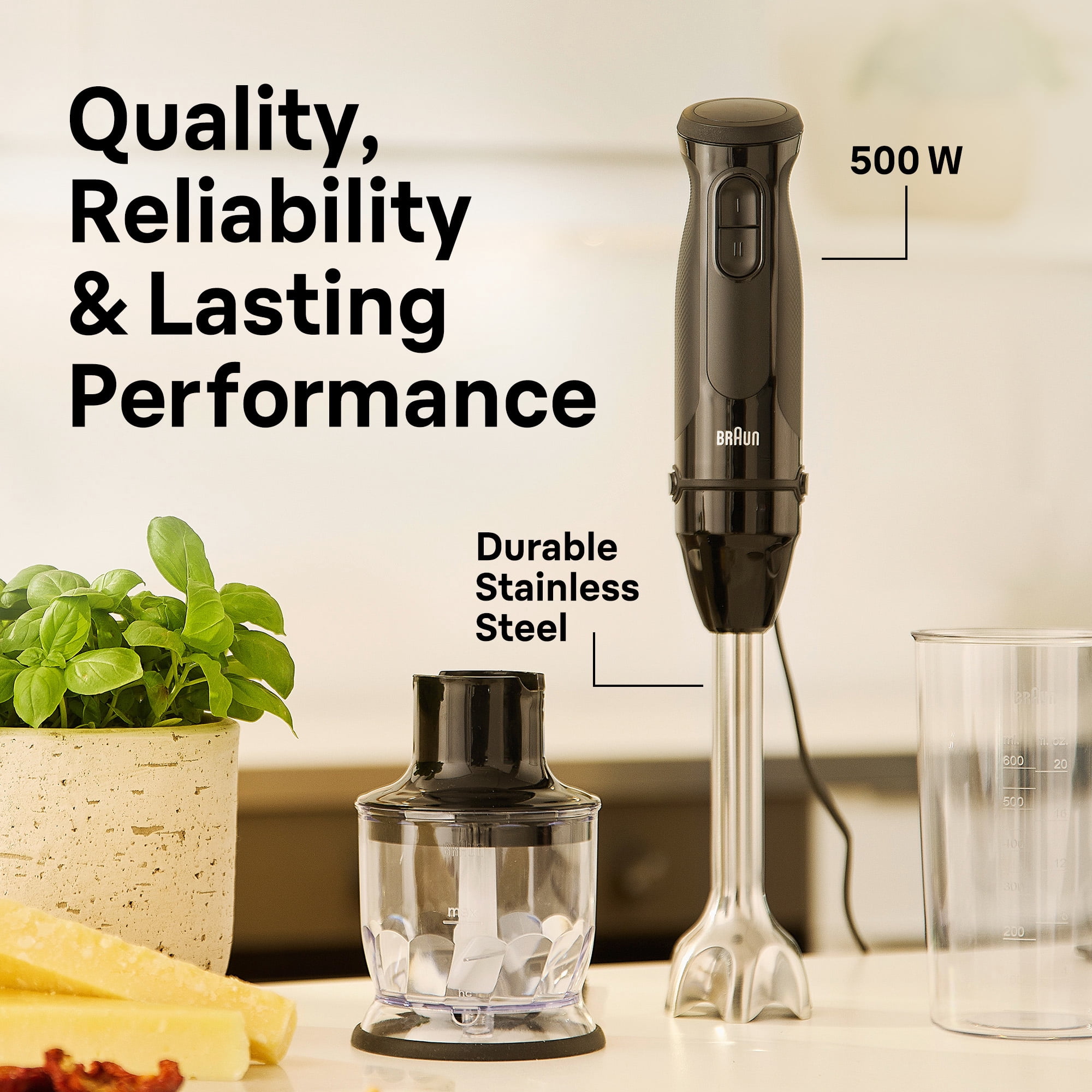 Braun MultiQuick 5 Smart-Speed Hand Blender with 500 Watts of Power with Chopper and Whisk