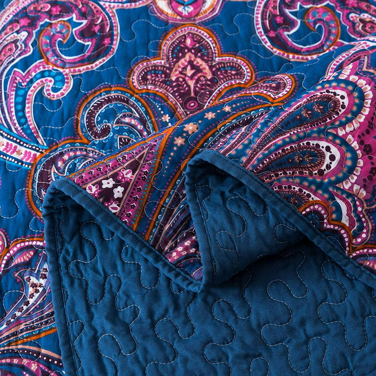 NEWLAKE Cotton Bedspread Quilt Sets Reversible Patchwork Coverlet Set,  Purple Floral, King