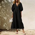 thumbnail image 2 of ZHOGXU Women's Summer Dresses V Neck Puff Half Sleeve Maxi Dress Casual Sundress For Work,Black,S, 2 of 4