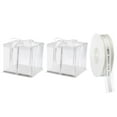 thumbnail image 1 of Unique Bargains Clear Cake Box, 2Pcs 10'x10'x10' - Tall Cake Boxes with Ribbon for 8 Inch Cake Packing Carry - for Birthday (White), 1 of 6