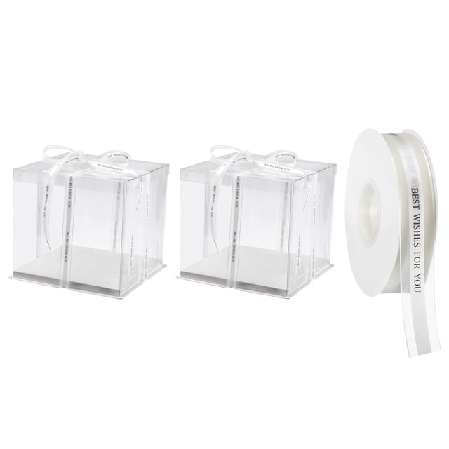 Unique Bargains Clear Cake Box, 2Pcs 10'x10'x10' - Tall Cake Boxes with Ribbon for 8 Inch Cake Packing Carry - for Birthday (White)